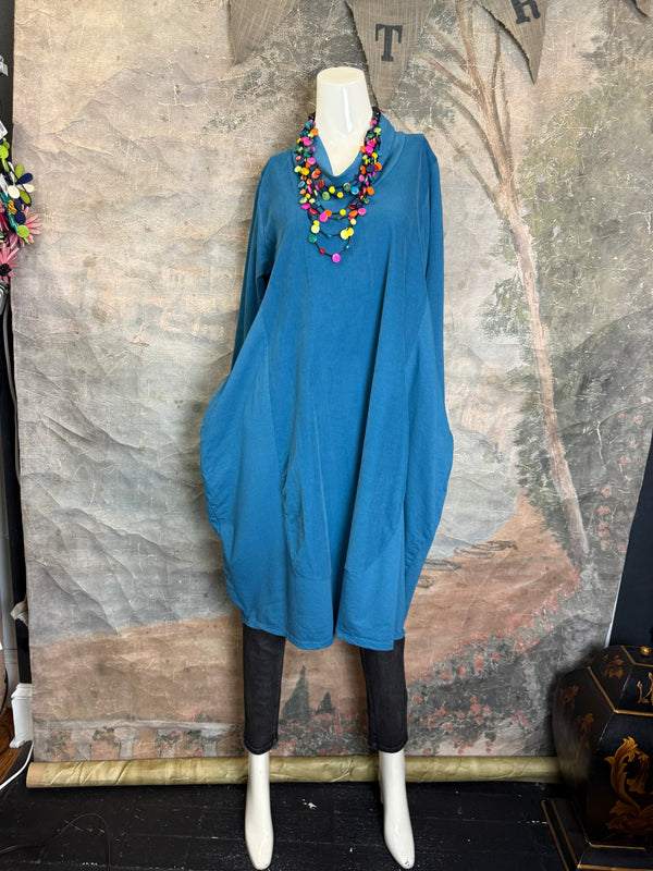 6512AU Cowlneck Bubble Dress-TEAL