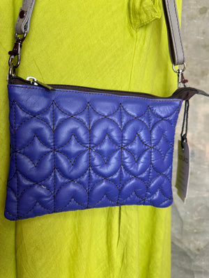 Soruko blue quilted leather crossbody bag with heart pattern and adjustable strap, style 81082 Icaria - 1