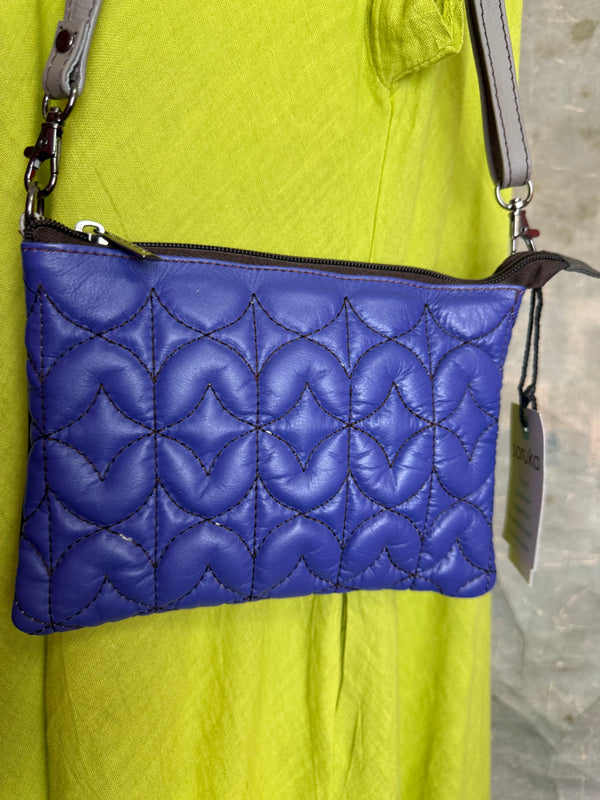 Soruko blue quilted leather crossbody bag with heart pattern and adjustable strap, style 81082 Icaria - 1