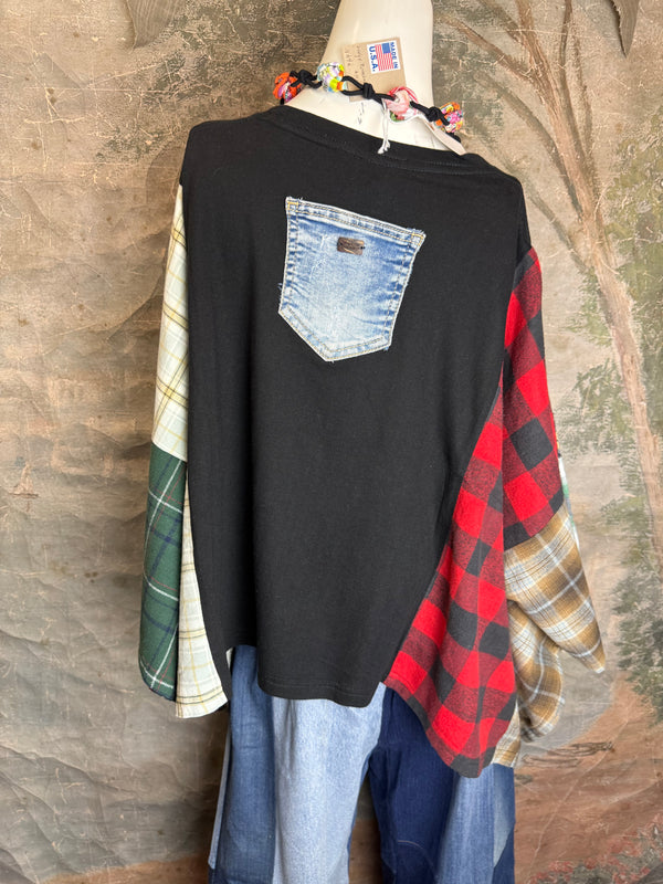 5576 Flannel Band Tee Topper-C