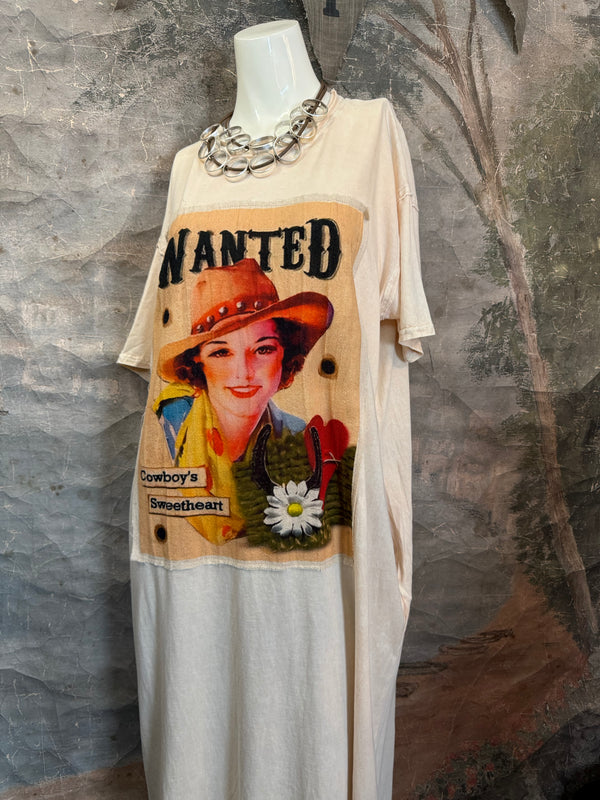 T839 Short Sleeve T-Shirt Dress-Cream/Yeehaw