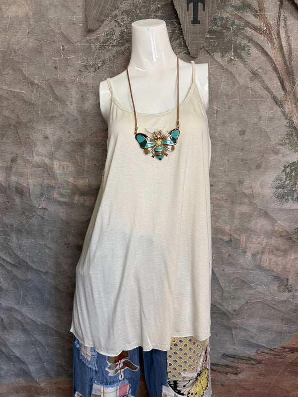 PL-RE110 Raw Lace Cami Tank-Cream