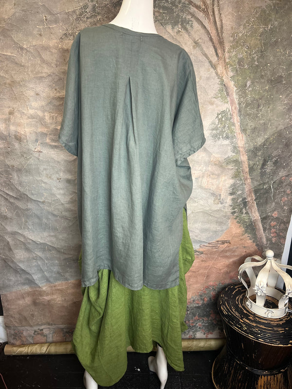 6039 O'Size Linen Pleated Tunic-Clay