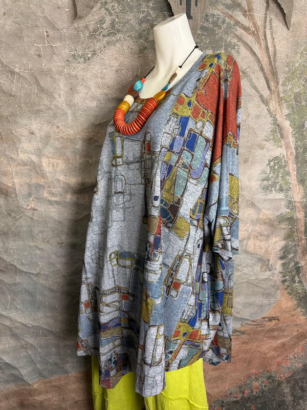 T721T Oversized Dolman Slv Top-Mapped In Color