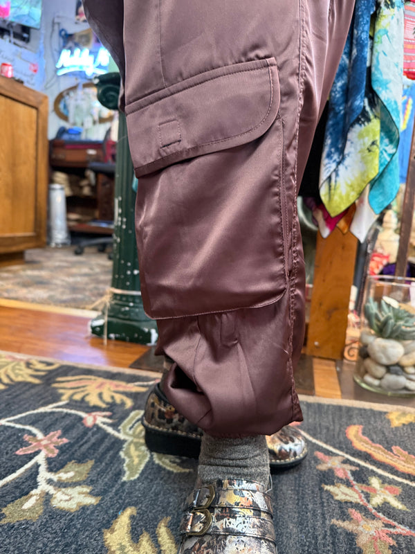 3696 Charmeuse Satin Cargo Pant-Brown