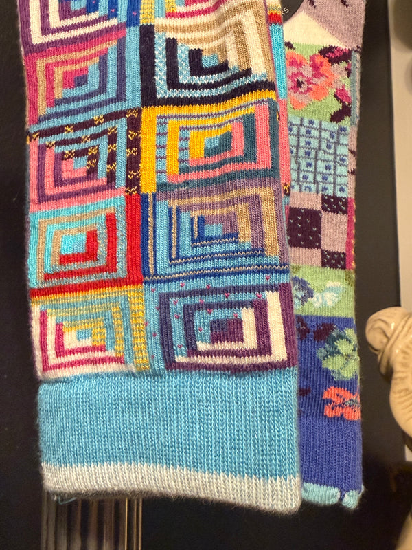 WW13 American Quilt Socks-Log Cabin Turquoise