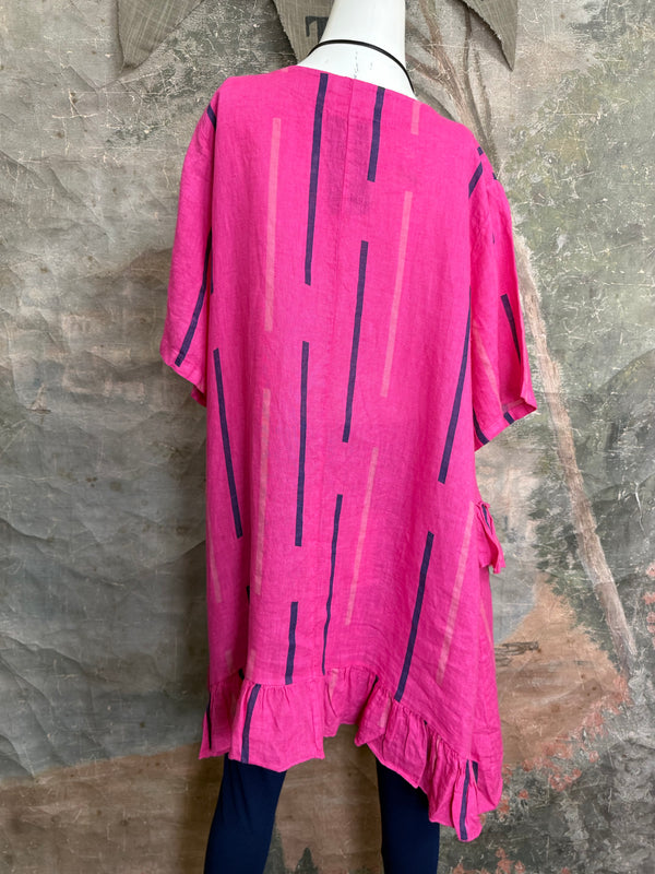 91307S Ruffle Stripe Tunic-Fuchsia