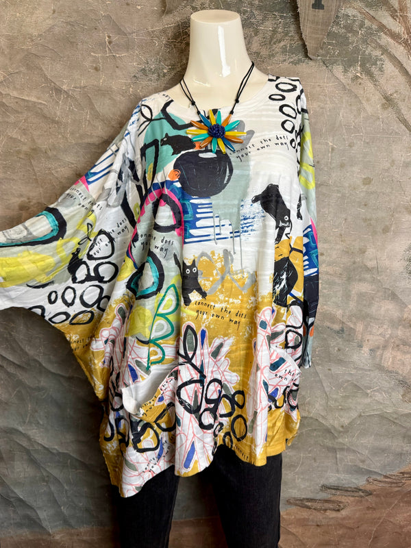 T1514 Long Slv Dolman Top/Tunic-Curious Kitty