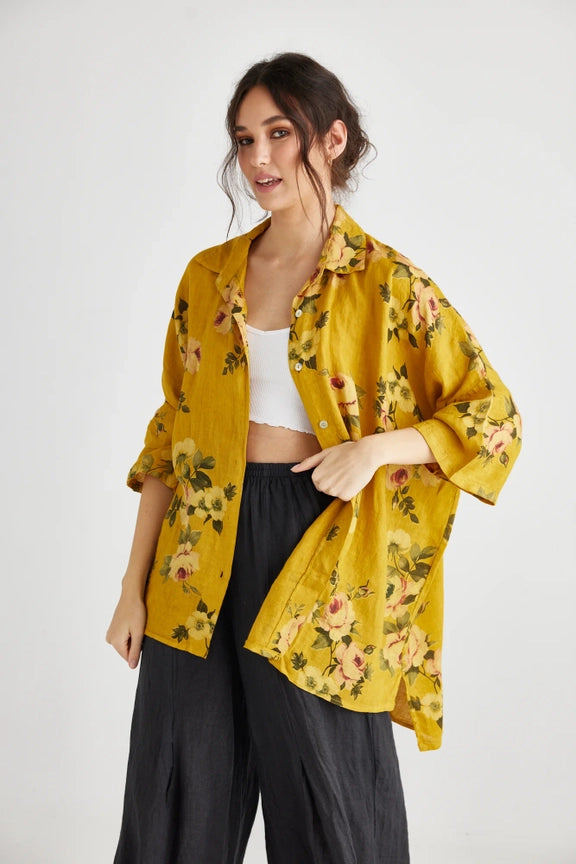 5202 Teddy Floral Shirt-Mustard