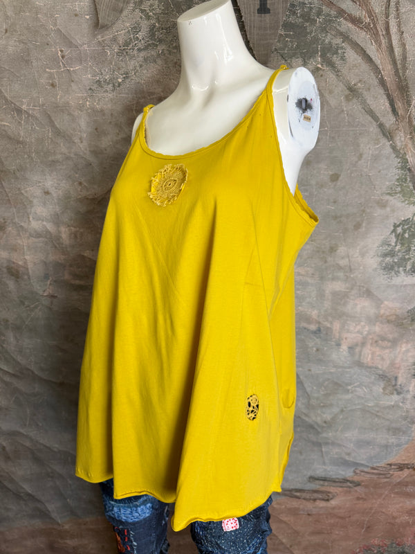 PL-RE110 Raw Lace Cami Tank-Sunshine Yellow