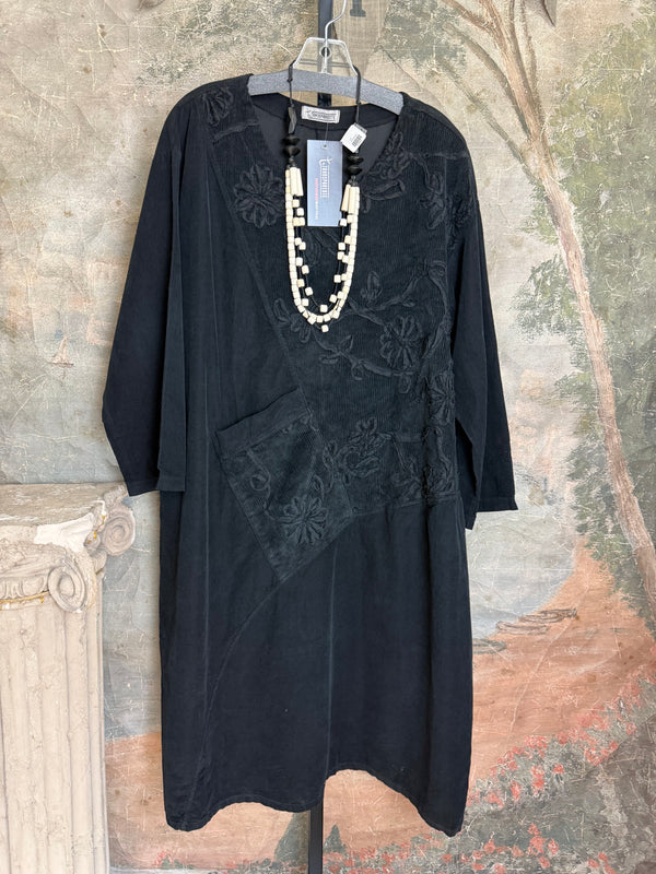 92191-62 Corduroy Stitch Dress-Black