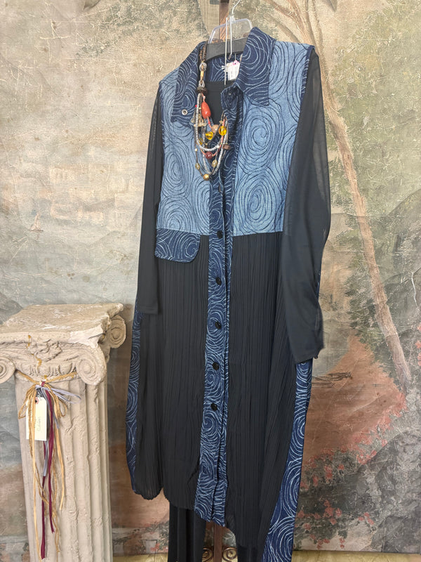 0709 Pleated Vest Denim Duster