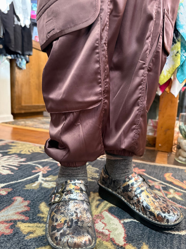 3696 Charmeuse Satin Cargo Pant-Brown