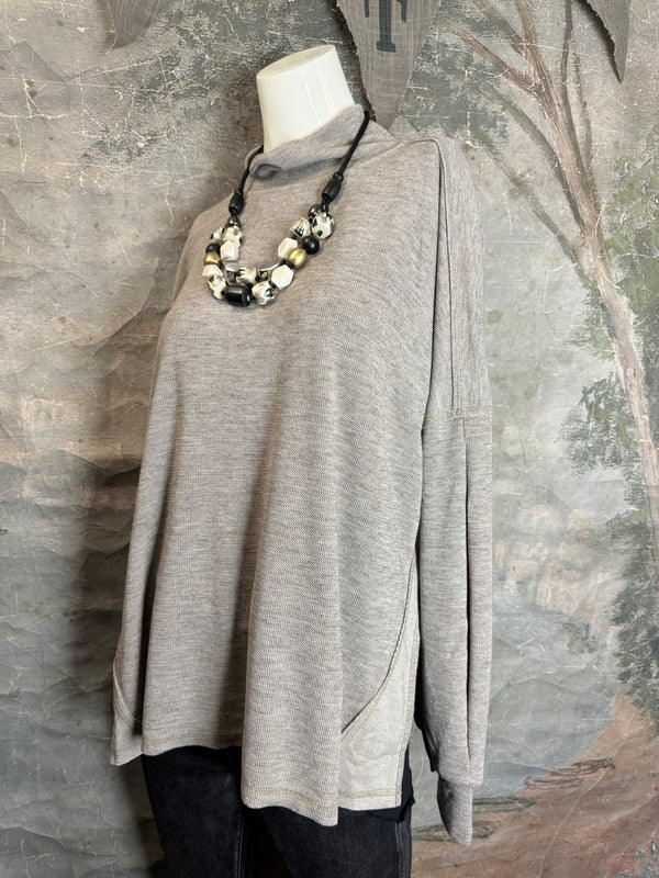 25690 Knit Mock Neck Top-Khaki