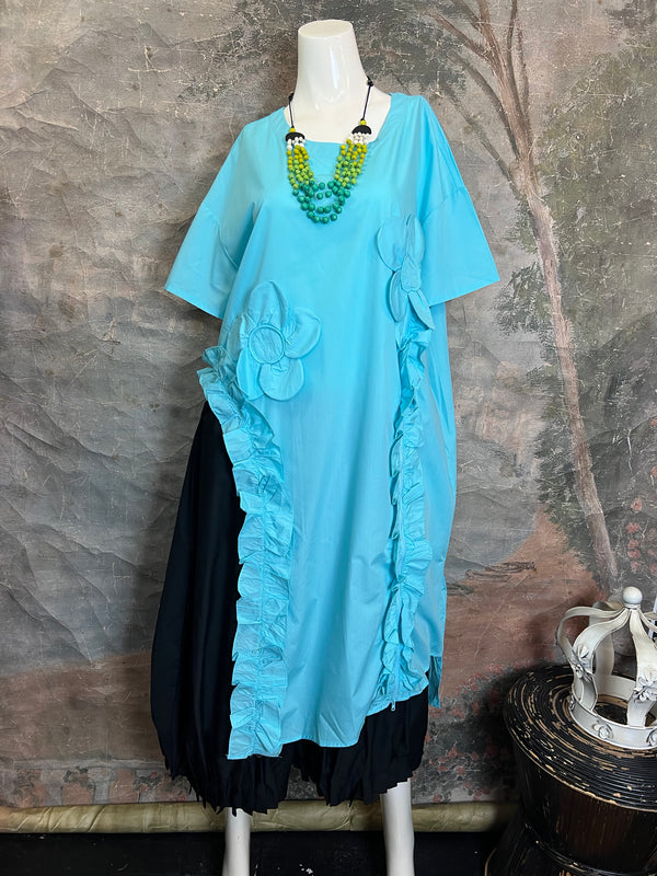 90915 Floral Applica Tunic W/Slits-Blue