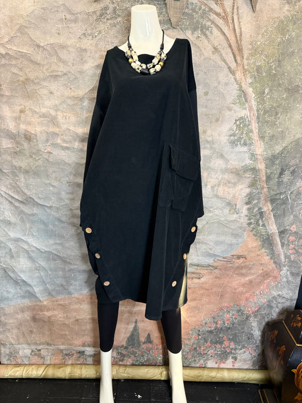 91805 Corduroy Button Dress-Black