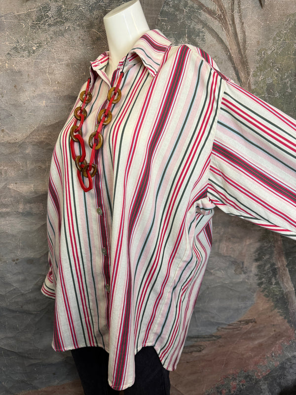 5021 Bettys Linen BF Bow Shirt-CANDYCANE