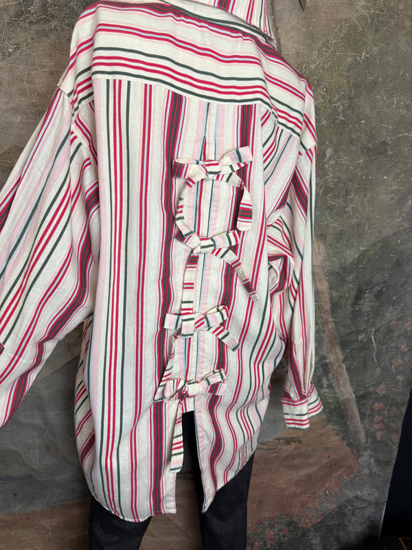 5021 Bettys Linen BF Bow Shirt-CANDYCANE