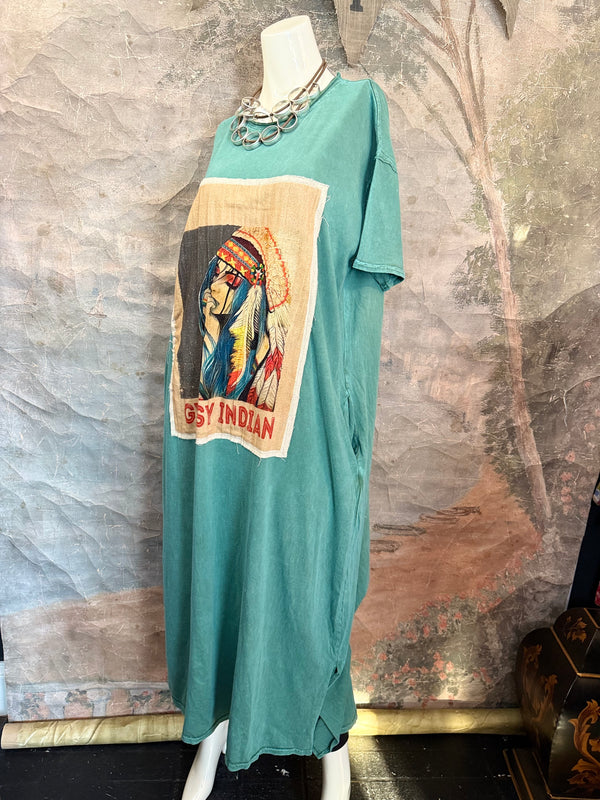 T839 Short Sleeve T-Shirt Dress-Tea/Gypsy