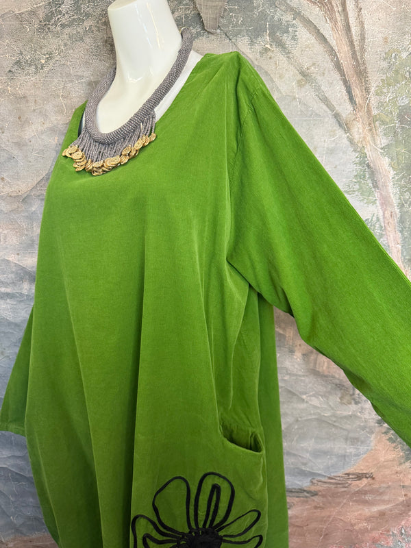 90847 Corduroy Sunflower Dress-Kiwi