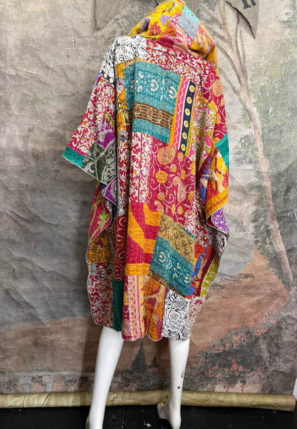 1012w Kantha Poncho Hoodie Dress-3