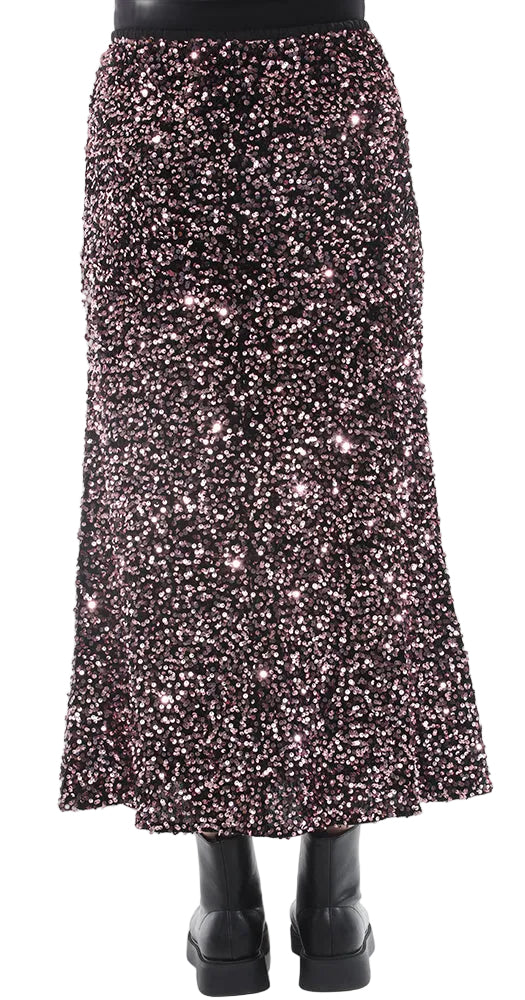TF-7139 Sequin Pull-on Skirt-Black
