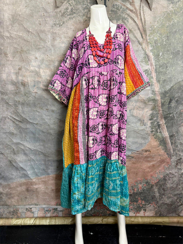 1027w Kantha Arts Tiered Dress-Mix 11