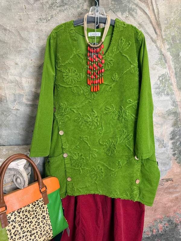 91983A-62 Buttoned Stitch Tunic-Kiwi