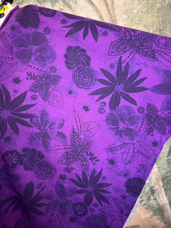 ID715 Floral Elbow Tunic Tshirt-Violet