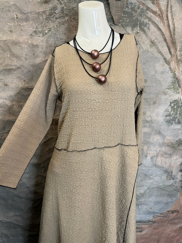 D523 Waffle Knit Sharkbite Dress-Mocha