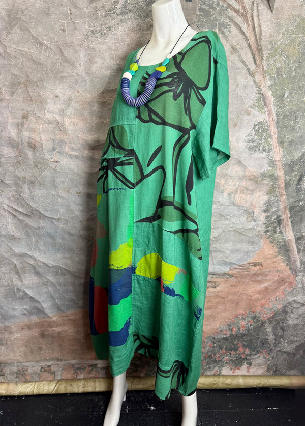 90617P-23 Linen Paint Dress-Gucci Green