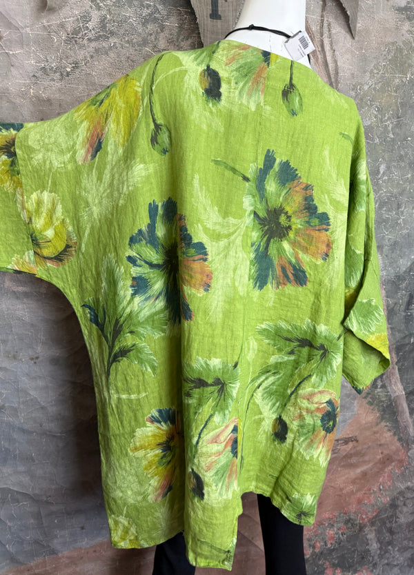 91225 Flower Garden Linen Top-Kiwi