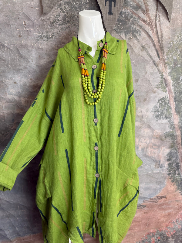 91750S Stripe Big Shirt-KIWI