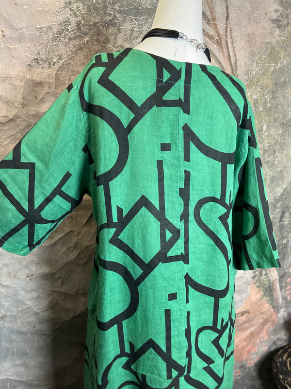91470 S/Slv Tunic Letter Dress-GUCCI GREEN