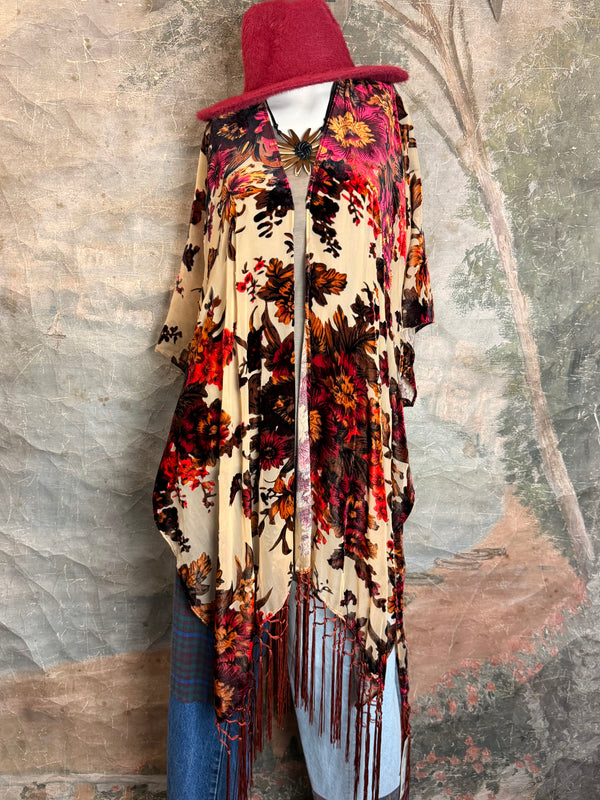 5824 Burnt Velvet Floral Kimono
