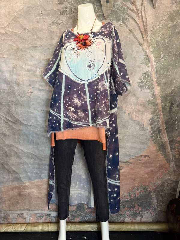 782 High Low Linen Tunic Top-NAVY/MOON