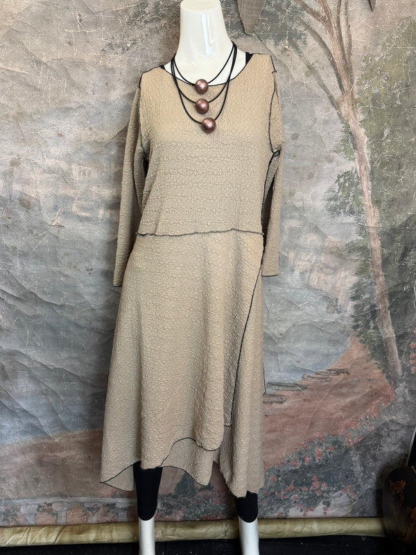 D523 Waffle Knit Sharkbite Dress-Mocha
