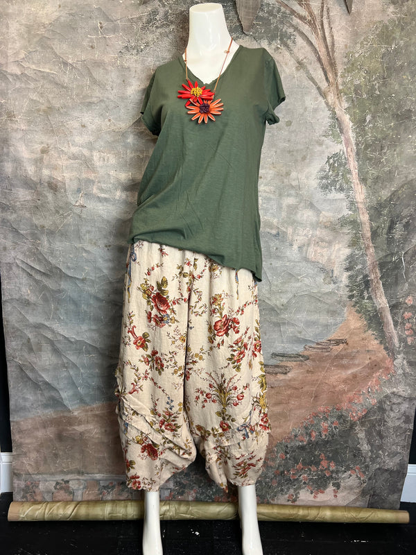 5516 Kristie Linen Tuck Pant-Victorian Rose