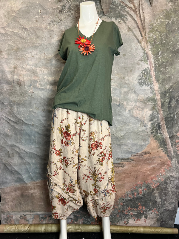 5516 Kristie Linen Tuck Pant-Victorian Rose