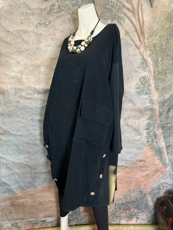 91805 Corduroy Button Dress-Black