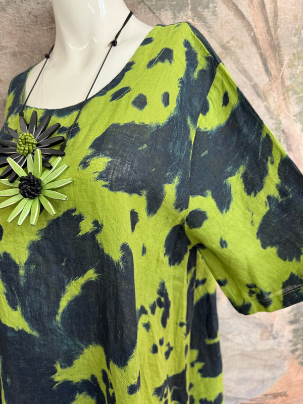 91307T-62 Ruffle Tie-Dye Tunic-Kiwi