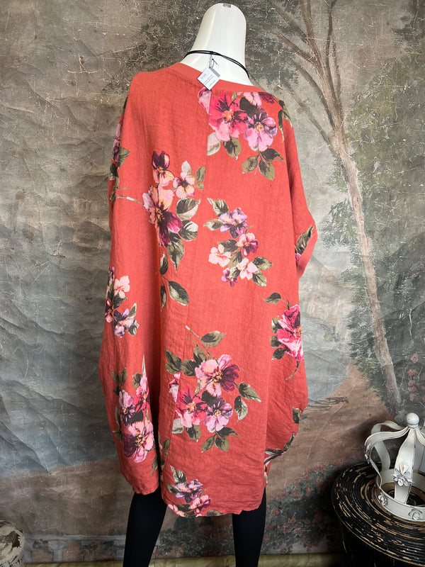 5202 Rosabella Floral Top/Dress-Burnt Red