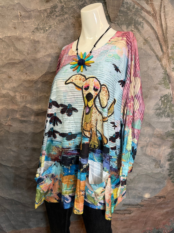 T1514 Long Slv Dolman Top/Tunic-Ozzy The Dog!