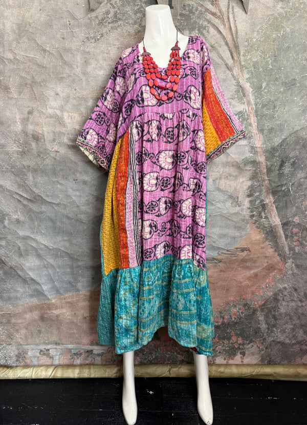 1027w Kantha Arts Tiered Dress-Mix 11