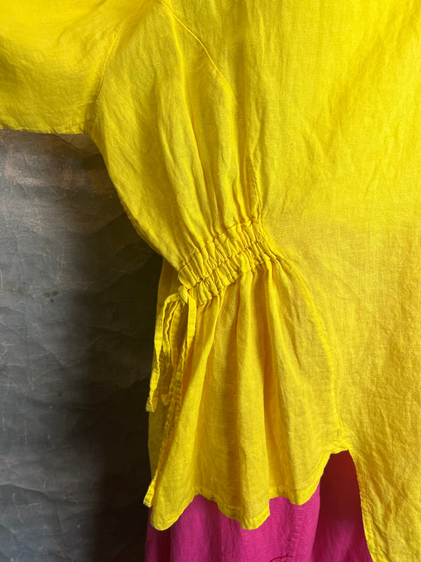 30336 Rusched Uneven Hem Top-Yellow