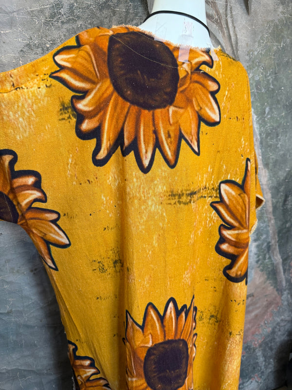 782 High Low Linen Tunic Top-Sunflower/Gold
