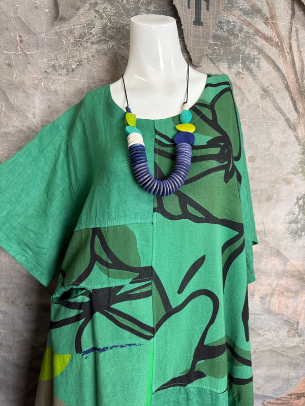 90617P-23 Linen Paint Dress-Gucci Green