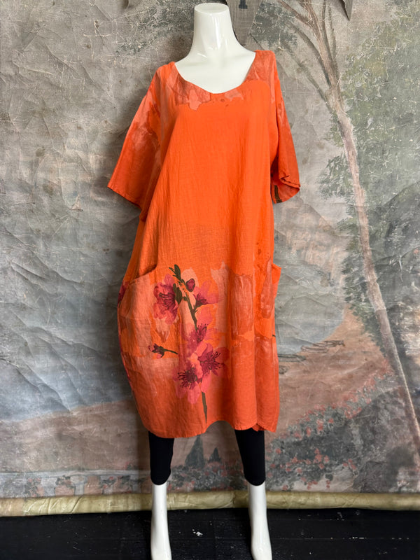 90847B Painters Garden Dress-Orange