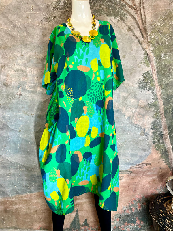 90847 Watercolor Paint Dress-Green