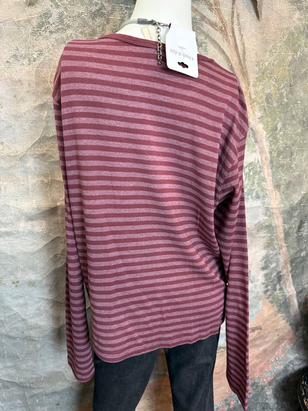 8555-1045 Stripe Lg/Slv Tee-Red Indigo